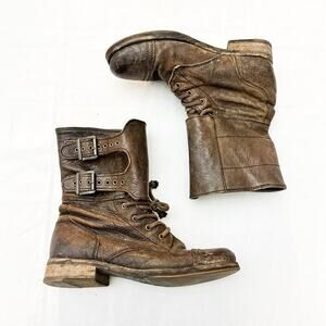 All Saints Combat Leather Dimisi Distressed Brown Boots Size 37